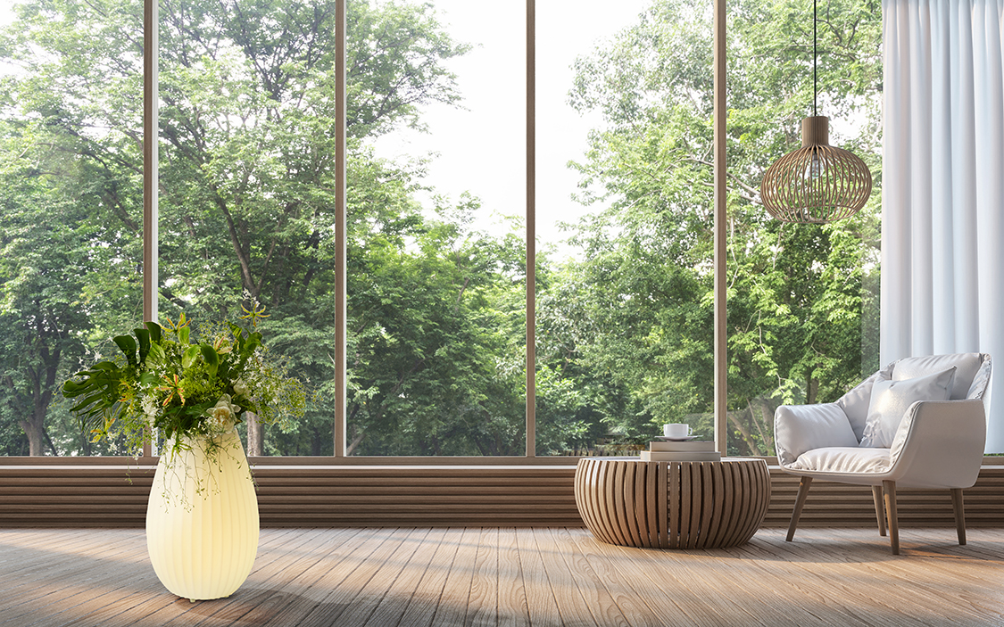 Modern living room with nature view 3d rendering Image